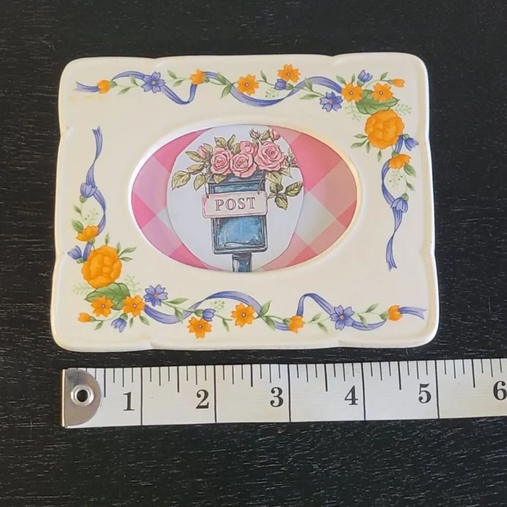 Vintage Floral Ceramic Picture Frame 5x4 Orange Blue Cottage Decor